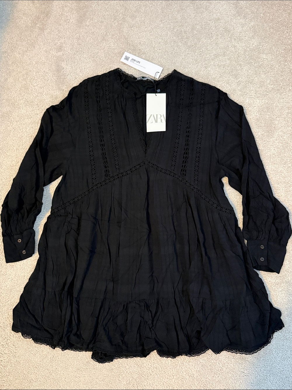 NWT Zara M black v neck mini dress